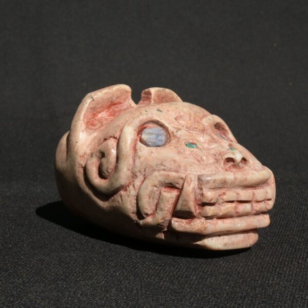 🐆 Pre-Columbian Feline Head – Chavín Style in Quartz-Granite with Stone Inlays - Imagen 5