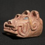 🗿 Title:Ancient Chavín Jaguar Head Sculpture – Quartz-Granite with Sodalite Inlays – Ritual Artifact from Pre-Columbian Peru