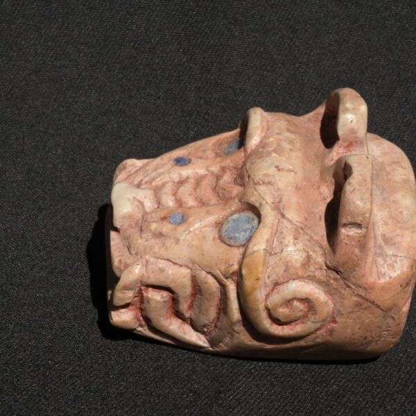 🗿 Title:Ancient Chavín Jaguar Head Sculpture – Quartz-Granite with Sodalite Inlays – Ritual Artifact from Pre-Columbian Peru - Imagen 6