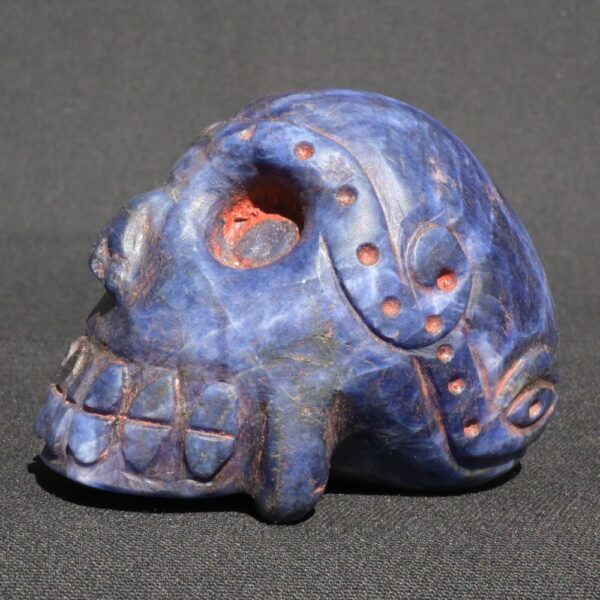 Sodalite Skull 450g Hand Carved w/ Double-Headed Serpent & Quartz Veins - Imagen 1