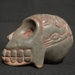 🏷️Granite Skull Sculpture 1600g – Two-Headed Serpent & Feline Motif, Hand Carved
