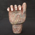 🏷️Moche Ritual Stone Hand 2000g – Inlaid Shell, Serpent Motifs, Turquoise Sculpture