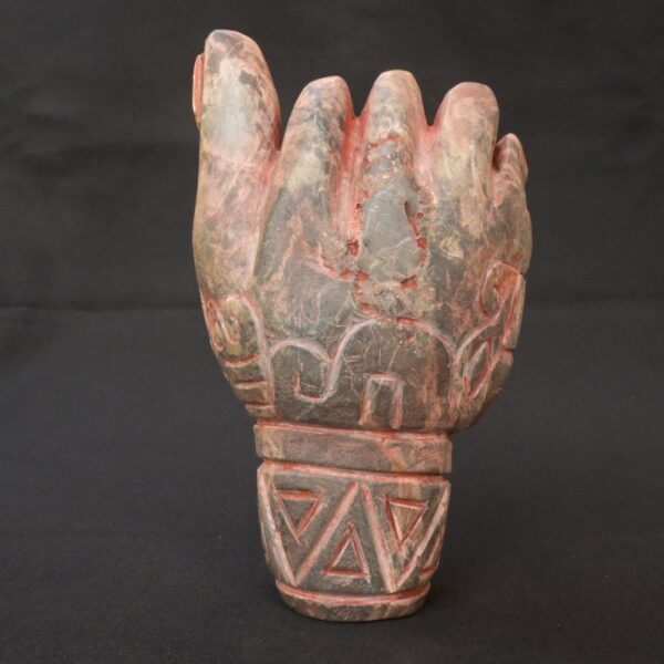 🏷️Moche Ritual Stone Hand 2000g – Inlaid Shell, Serpent Motifs, Turquoise Sculpture - Imagen 3