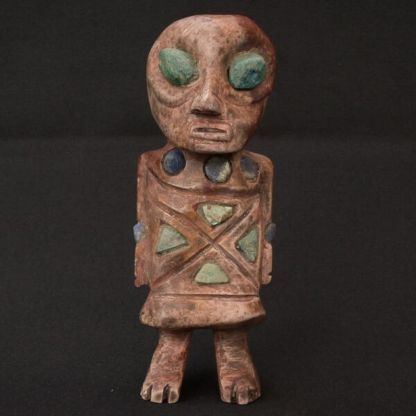 🏷️Pre-Columbian Alien Figure 500g – Nasca Style with Turquoise & Sodalite Inlays - Imagen 1