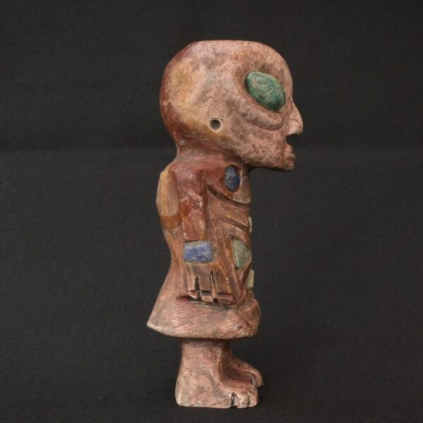 🏷️Pre-Columbian Alien Figure 500g – Nasca Style with Turquoise & Sodalite Inlays - Imagen 4