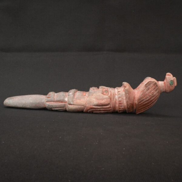 🏷️Condor Ritual Scepter 600g – Granite Stone, Turquoise Eyes, Seated Figure Carving - Imagen 1