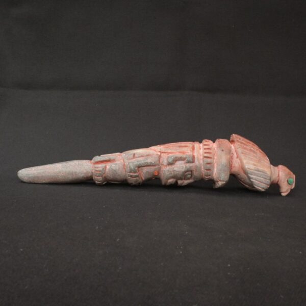 🏷️Condor Ritual Scepter 600g – Granite Stone, Turquoise Eyes, Seated Figure Carving - Imagen 3