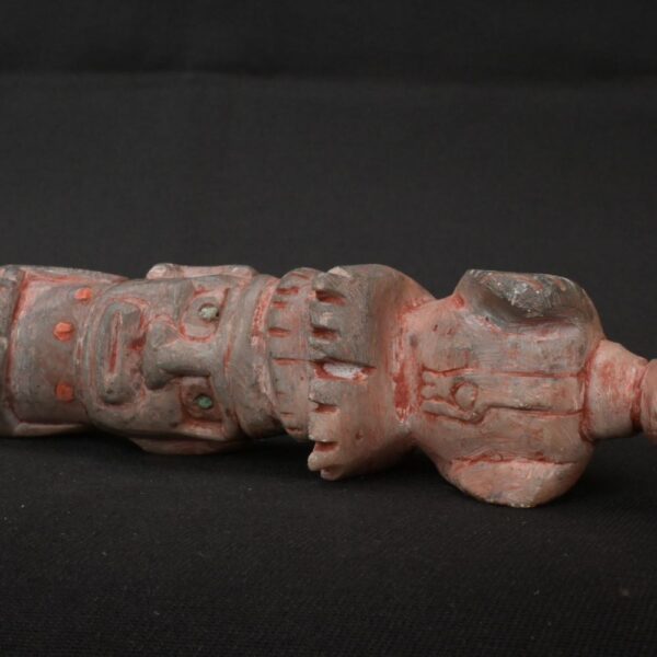🏷️Condor Ritual Scepter 600g – Granite Stone, Turquoise Eyes, Seated Figure Carving - Imagen 9