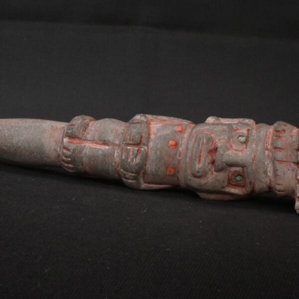 🏷️Condor Ritual Scepter 600g – Granite Stone, Turquoise Eyes, Seated Figure Carving - Imagen 10