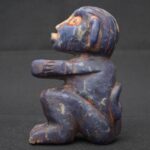 Handcrafted Sodalite Monkey Figurine Quartz Veins Inlaid Turquoise Eyes Art