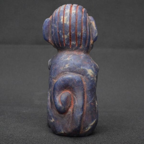 Handcrafted Sodalite Monkey Figurine Quartz Veins Inlaid Turquoise Eyes Art - Imagen 2