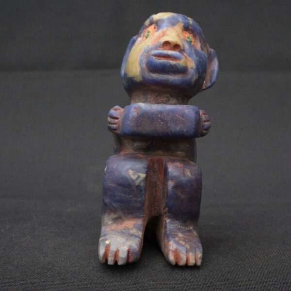 Handcrafted Sodalite Monkey Figurine Quartz Veins Inlaid Turquoise Eyes Art - Imagen 4
