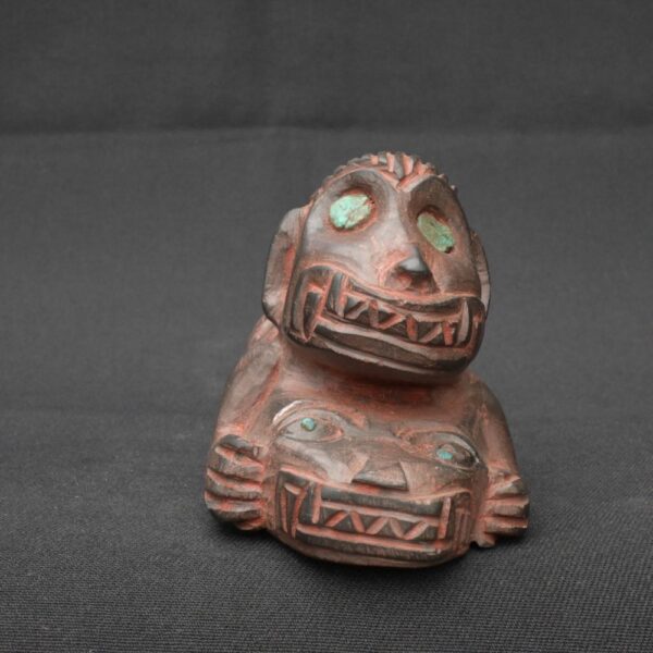 Moche Ritual Monkey Vessel Granite Stone Inlaid Turquoise PreColumbian Art - Imagen 4