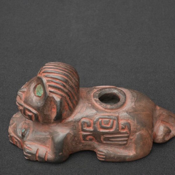 Moche Ritual Monkey Vessel Granite Stone Inlaid Turquoise PreColumbian Art - Imagen 5