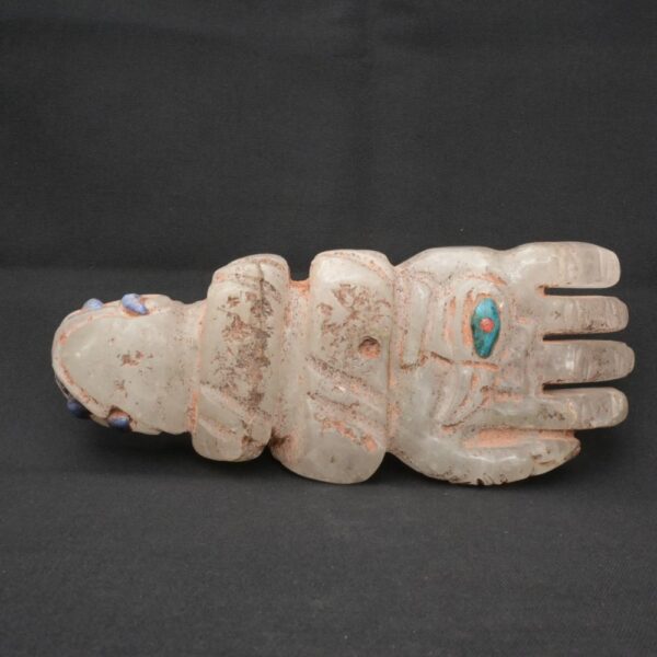 Moche Quartz Ritual Hand Sculpture Inlay Obsidian Amethyst Turquoise Art - Imagen 3