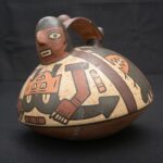 Nazca ceramic bottle with painted anthropomorphic mythical figure