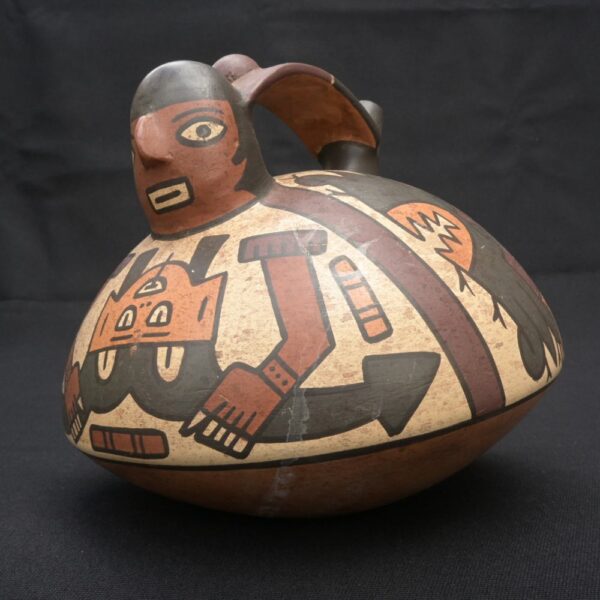 Nazca ceramic bottle with painted anthropomorphic mythical figure - Imagen 1