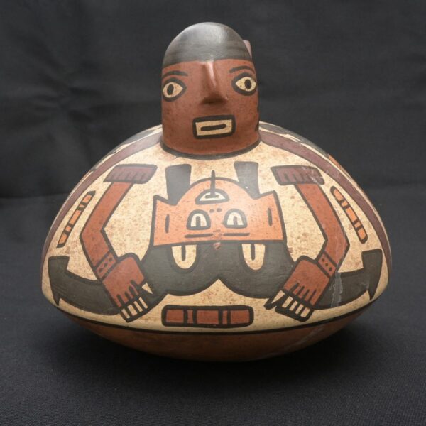 Nazca ceramic bottle with painted anthropomorphic mythical figure - Imagen 5