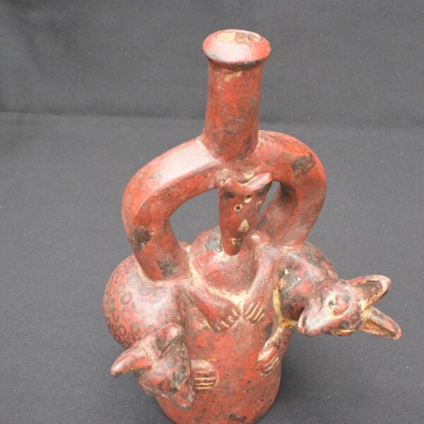 🟩Sican Ritual Bottle with Two Felines – Pre-Columbian Ceramic Artifact - Imagen 5