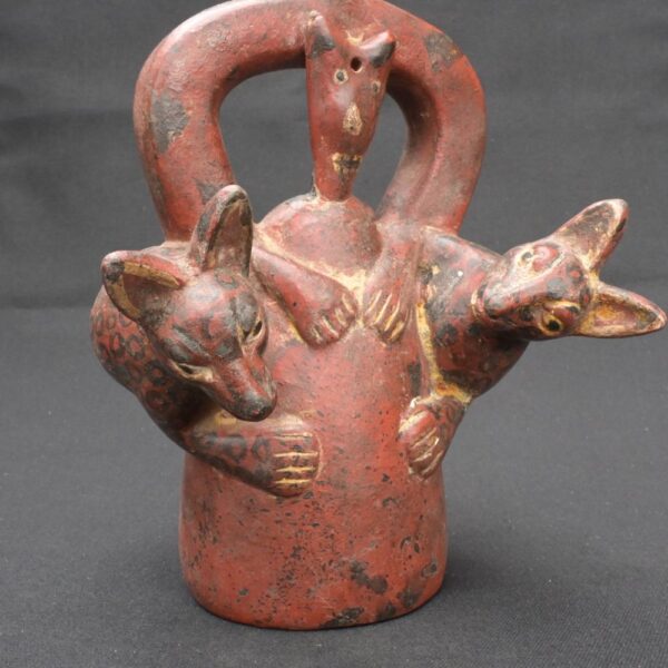 🟩Sican Ritual Bottle with Two Felines – Pre-Columbian Ceramic Artifact - Imagen 6