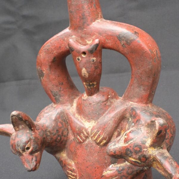 🟩Sican Ritual Bottle with Two Felines – Pre-Columbian Ceramic Artifact - Imagen 8