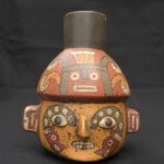 🟩Paracas Ritual Bottle – Ceramic Vessel with Double Serpent