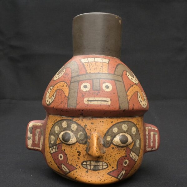 🟩Paracas Ritual Bottle – Ceramic Vessel with Double Serpent - Imagen 1