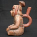 🔷Moche Stirrup Spout Vessel – Seated Man Ritual Pottery, Moche Artifact