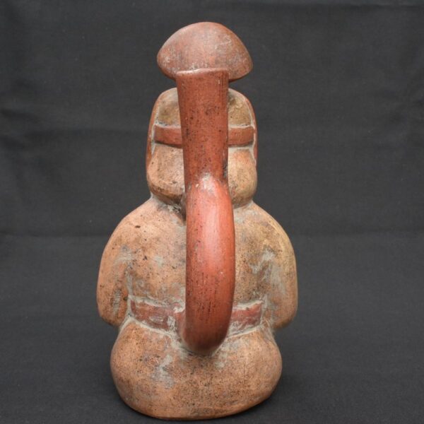 🔷Moche Stirrup Spout Vessel – Seated Man Ritual Pottery, Moche Artifact - Imagen 2