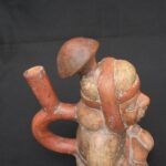 🔷Moche Stirrup Spout Vessel – Seated Man Ritual Pottery, Moche Artifact - Imagen 5