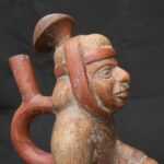 🔷Moche Stirrup Spout Vessel – Seated Man Ritual Pottery, Moche Artifact - Imagen 6