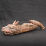 🎺 Moche Feline Trumpet – Curved Ritual Ceramic Wind Instrument