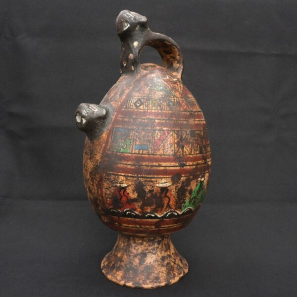Inca Ceramic Bottle with Feline Heads 🐾 – Handcrafted Ritual Vessel - Imagen 1
