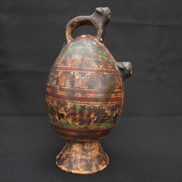 Inca Ceramic Bottle with Feline Heads 🐾 – Handcrafted Ritual Vessel - Imagen 4