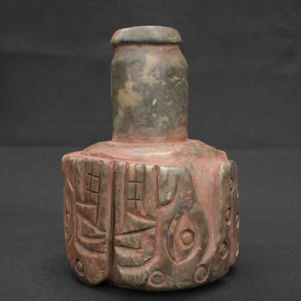 Chavín ritual stone bottle with a two-headed serpent engraving - Imagen 2