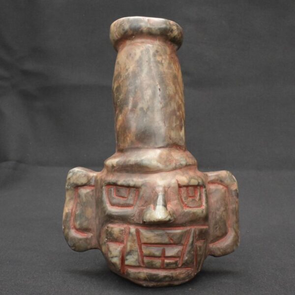 Chavín Stone Bottle with Two-Faced Feline-Human Ritual Head Design - Imagen 3