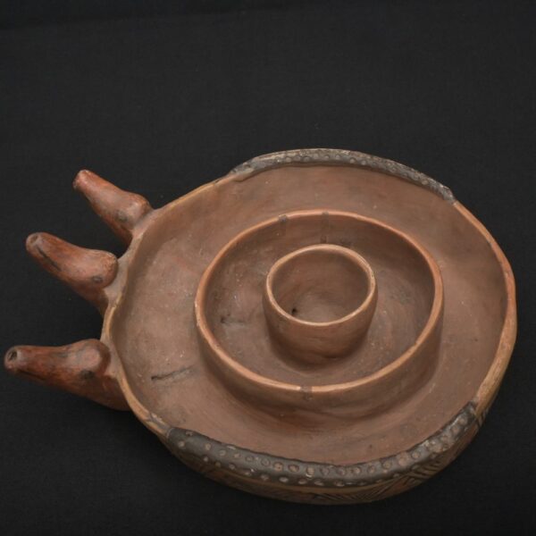 Precolumbian Inca Ritual Cocha Bowl with Triple Spouts and Geometric Art - Imagen 1