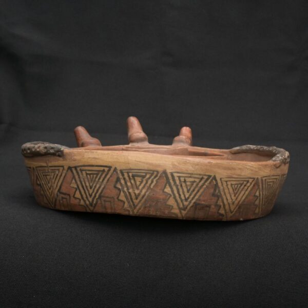 Precolumbian Inca Ritual Cocha Bowl with Triple Spouts and Geometric Art - Imagen 3