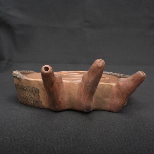 Precolumbian Inca Ritual Cocha Bowl with Triple Spouts and Geometric Art - Imagen 5