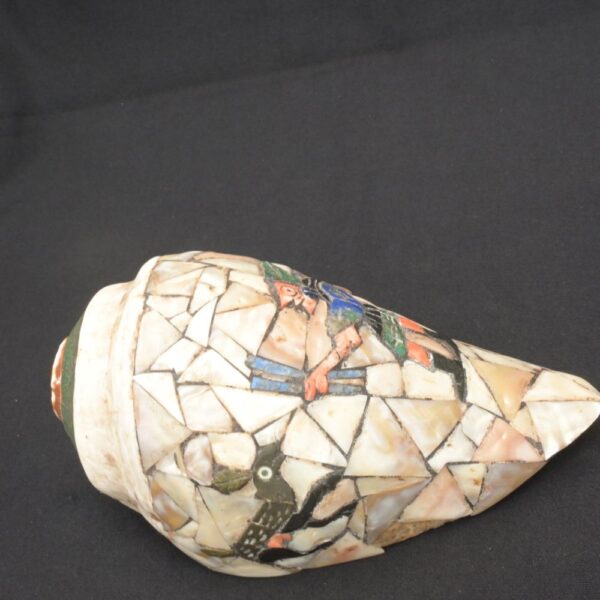 Inca Pututu Shell Trumpet – Mosaic Inlay with Warrior & Animal Motifs - Imagen 8