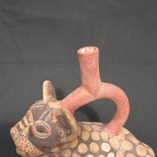 🟡Moche Feline Stirrup-Spout Vessel – Pre-Columbian Ceremonial Pot - Imagen 6