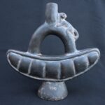 🏷️Black Moche bottle with monkey – unique pre-Columbian ritual pottery