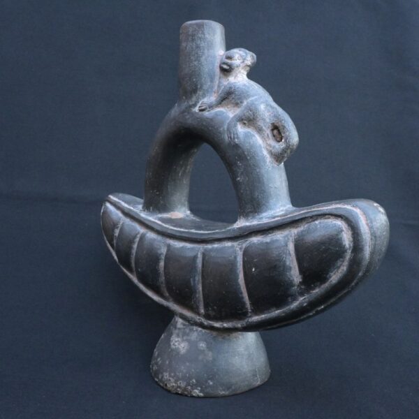 🏷️Black Moche bottle with monkey – unique pre-Columbian ritual pottery - Imagen 2