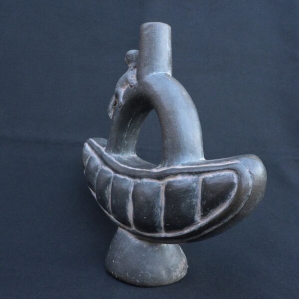 🏷️Black Moche bottle with monkey – unique pre-Columbian ritual pottery - Imagen 6