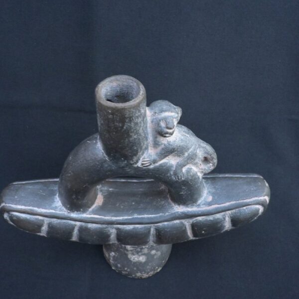 🏷️Black Moche bottle with monkey – unique pre-Columbian ritual pottery - Imagen 8