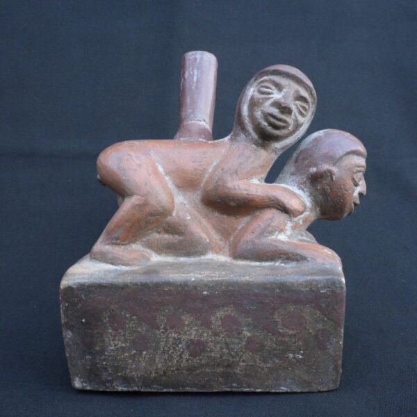 🏷️Moche Erotic Ceramic Vessel – Ancient Pre-Columbian Ritual Bottle - Imagen 1