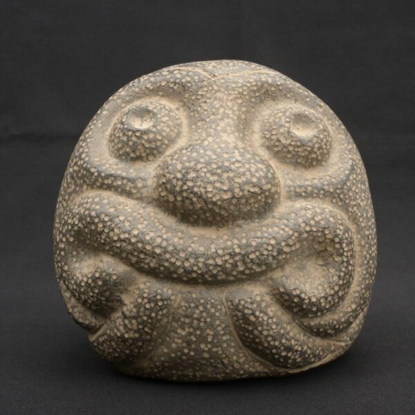 ⚫ Chavín Ceramic Bottle with a Supernatural Face and Ritualized Textures - Imagen 1