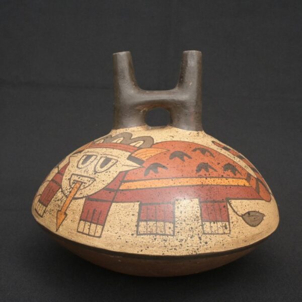 🐍 Nasca Ceramic Painted Bottle with Mythical Figure - Imagen 1