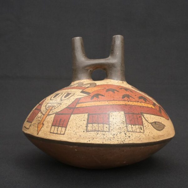 🐍 Nasca Ceramic Painted Bottle with Mythical Figure - Imagen 2