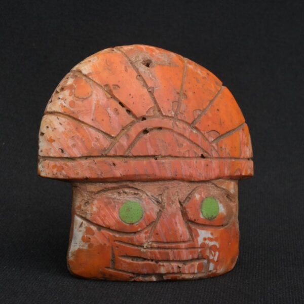 🌞 Chavín Face in Spondylus Shell with Headdress - Imagen 2
